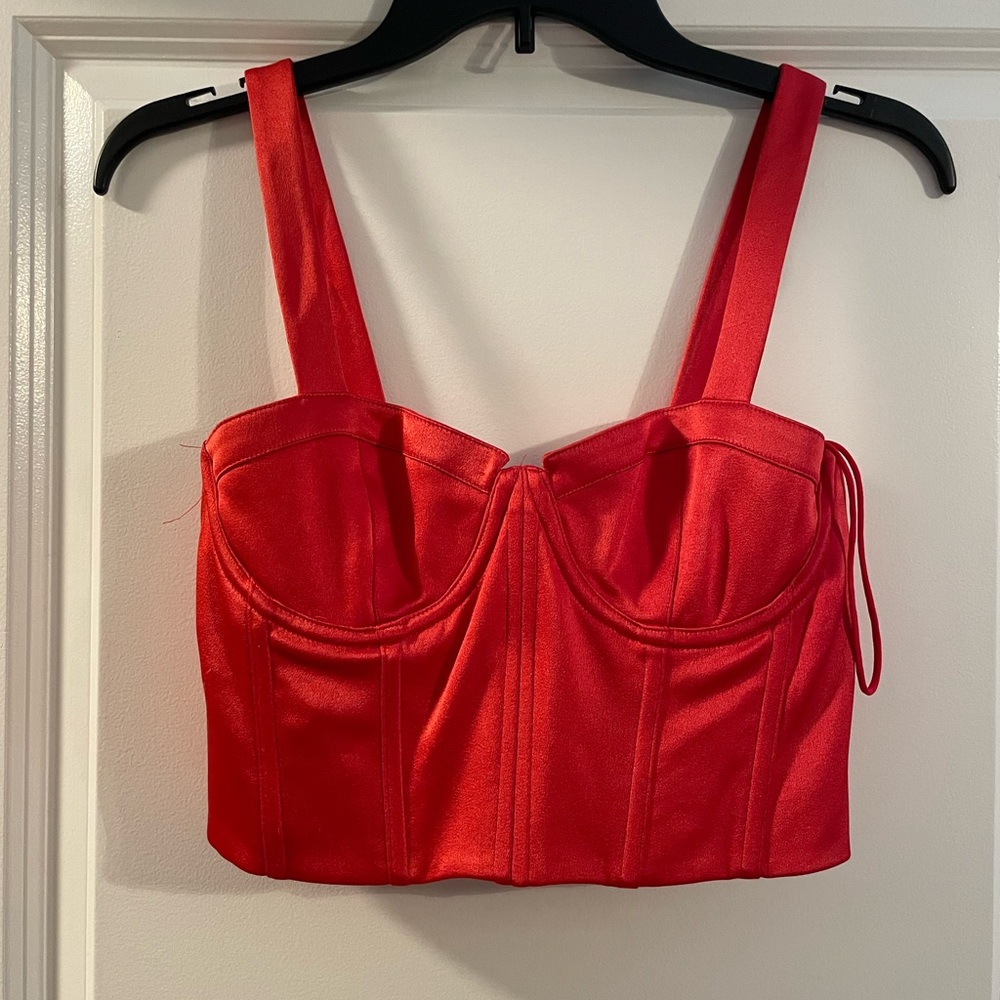 Alice + Olivia Red Satin Boustier top Size 2